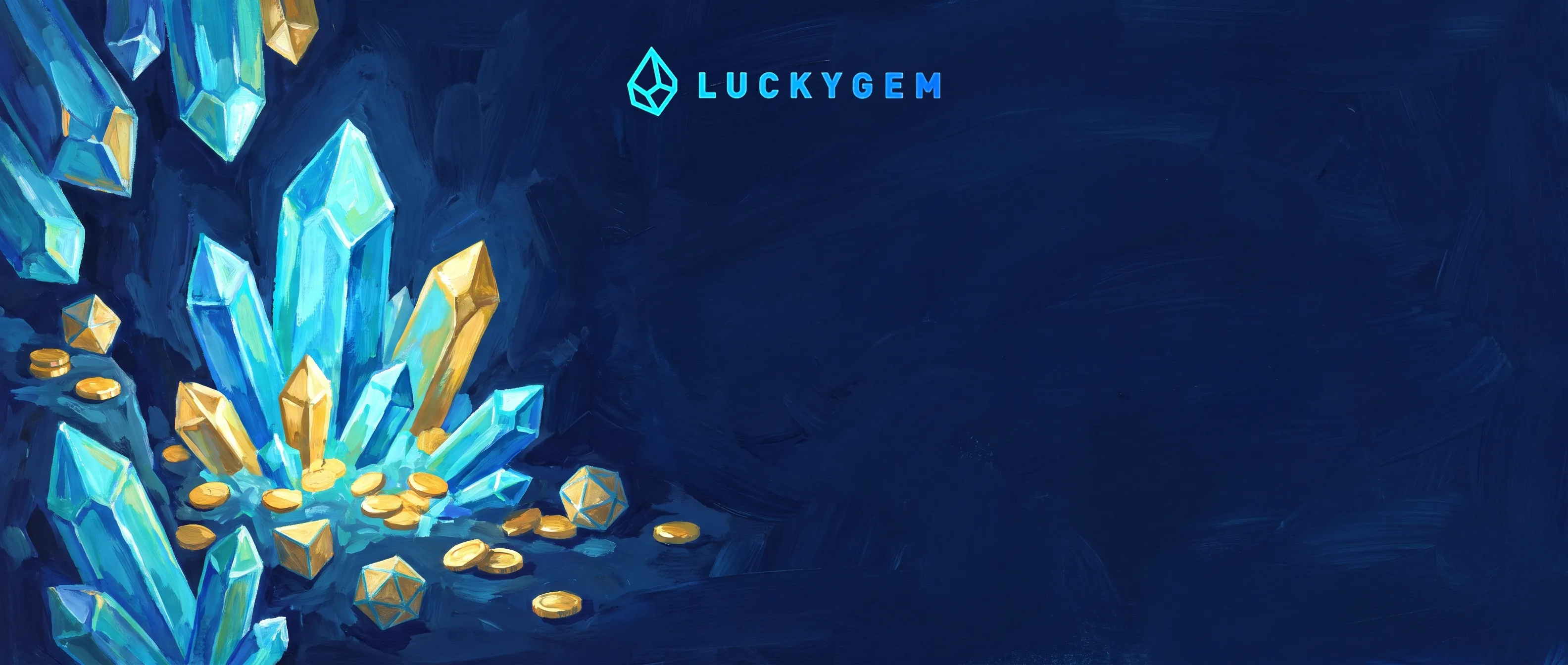Turquoise and gold Lucky Gem crystals on a painted blue background